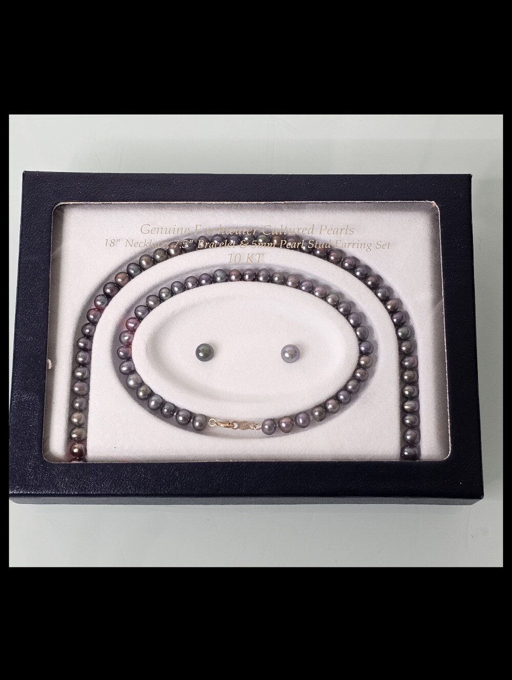 JCM 10K Yellow Gold Genuine Peacock Freshwater Cultured Pearl 3-Piece Set NWT